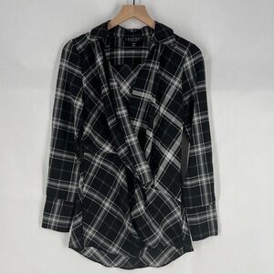 Laundry By Shelli Segal Chiffon Black & White Plaid Deep V Twisted Front Tunic